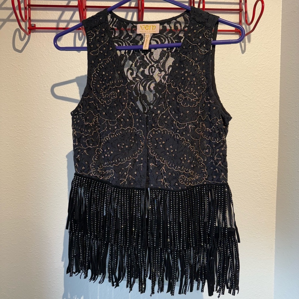 Black Lace Fringe Vest